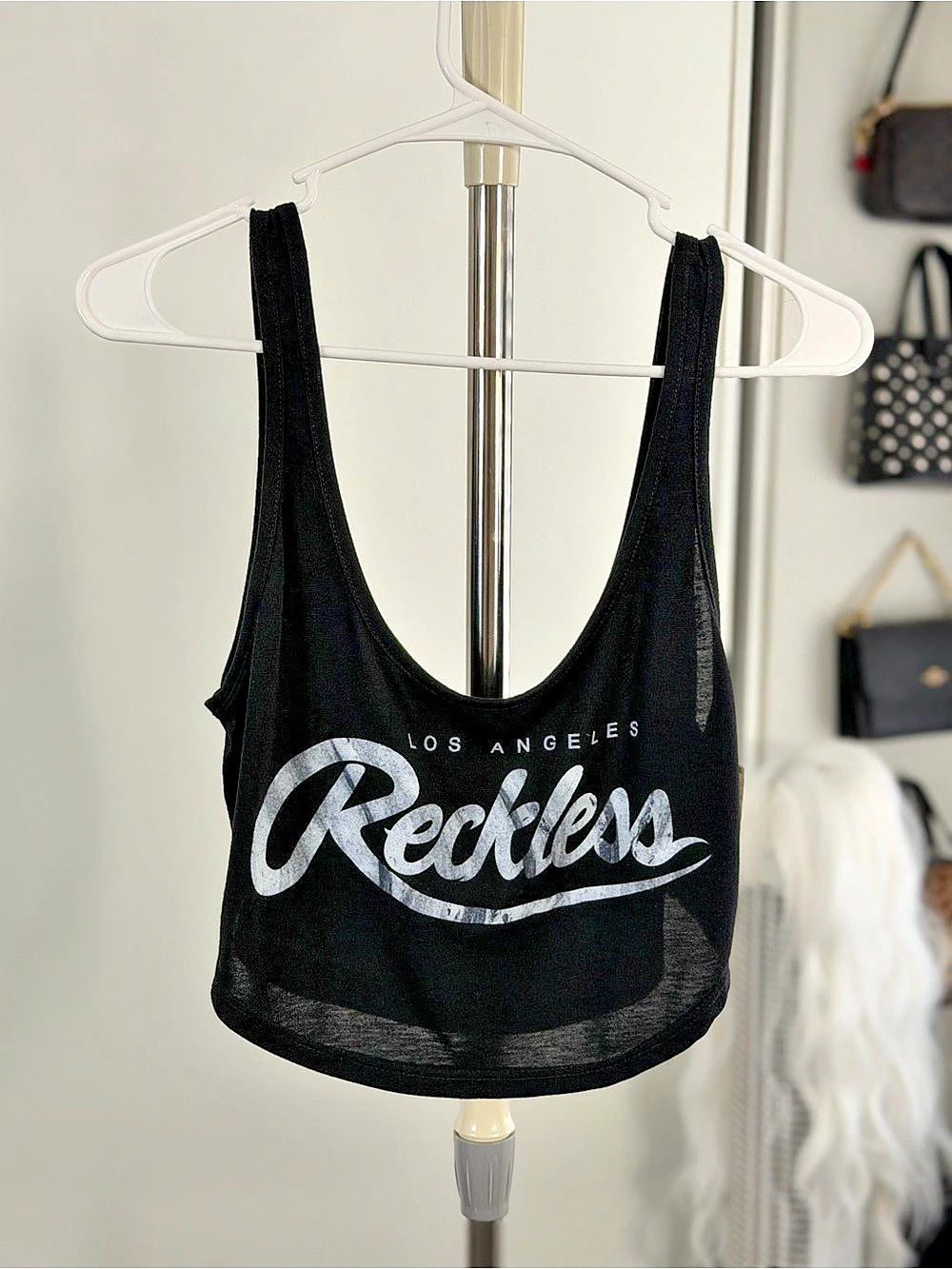 Y&R Los Angeles Reckless Graphic Crop Tank Black Small NWT